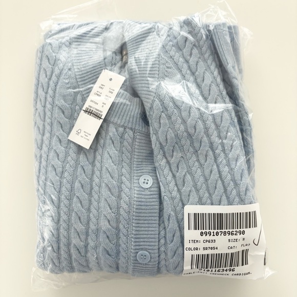 NWT J. Crew Cable-knit Crewneck Cardigan Merino Wool Heather Stream Blue - Picture 5 of 5